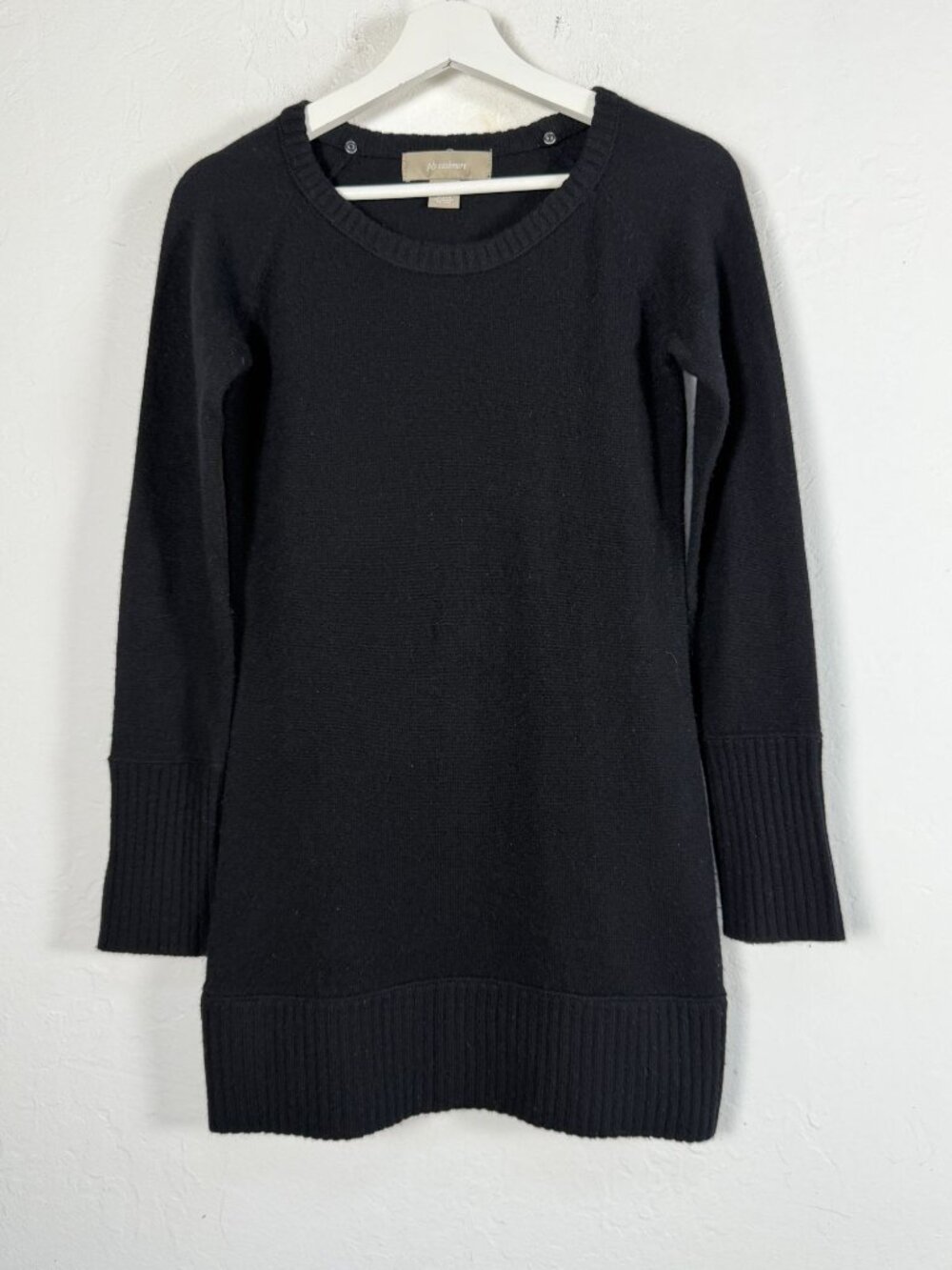 Ply Cashmere Womens Black Knit Crewneck Long Sleeve Mini Tunic Sweater Small